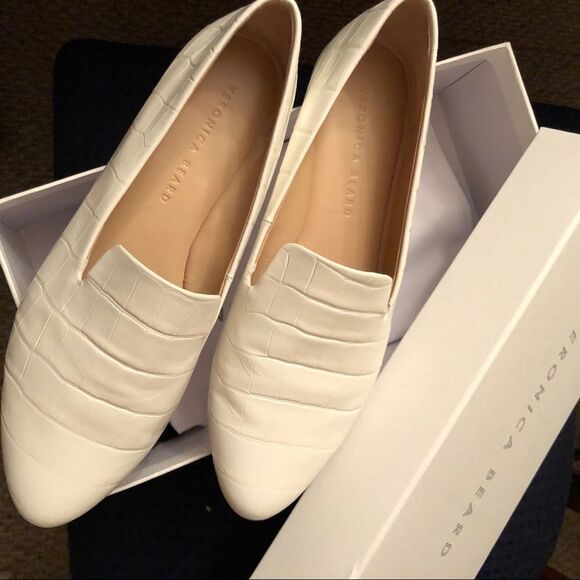 NEW Veronica Beard Griffin White Loafers Sz 9 Croc Preppy Coastal Work Resort - Picture 1 of 9